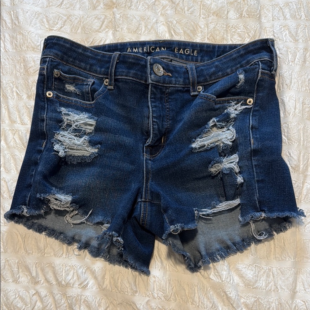 American Eagle Outfitters Blue Distressed Jean Shorts